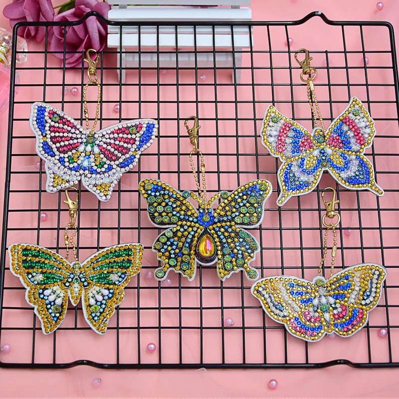 5 pcs DIY Diamond Painting Keychain  Butterfly（Single Side ） – diamond  paint hobby
