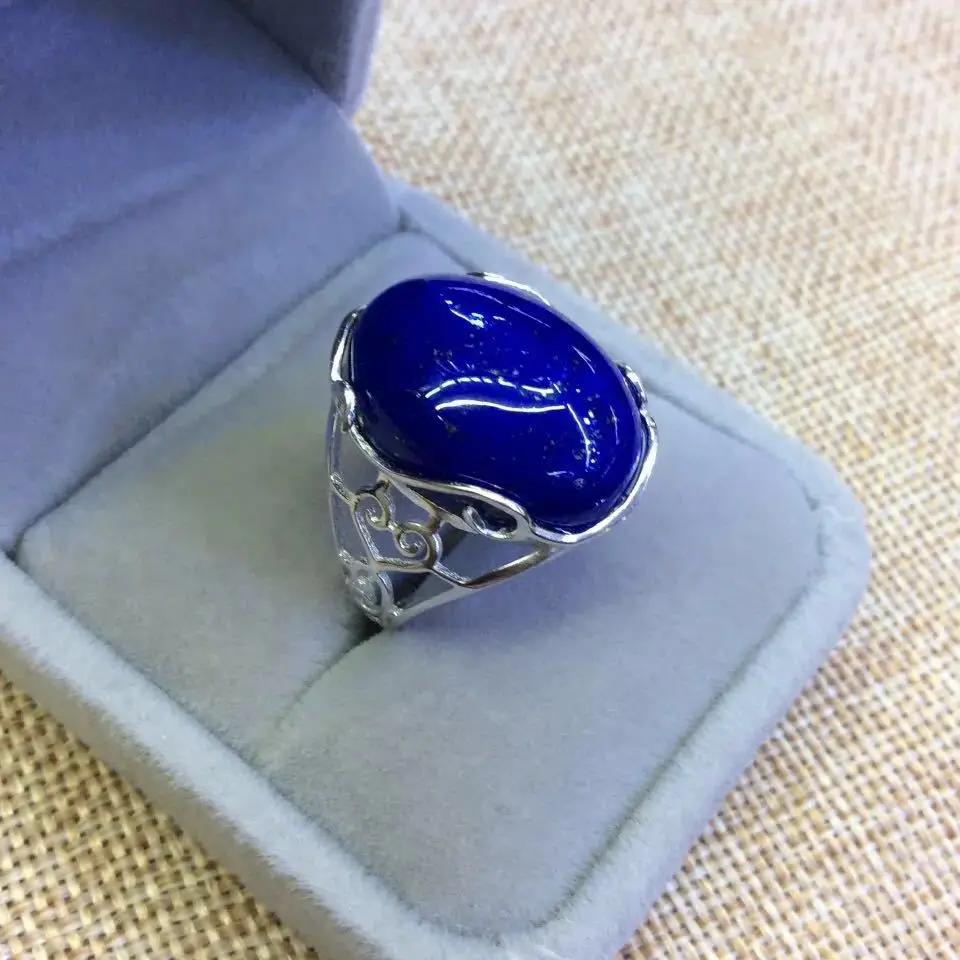 

Silver Ornaments In The S925 Sterling Silver Inlaid Natural Afghan Lapis Lazuli Hollow Flower Ring