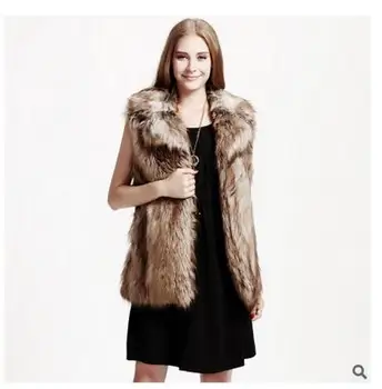 

Womens Faux Raccoon Fur Long Section Spring And Autumn Vests Casual Female Large Size Sleeveless Man-Made Fur Waistcoat J1546