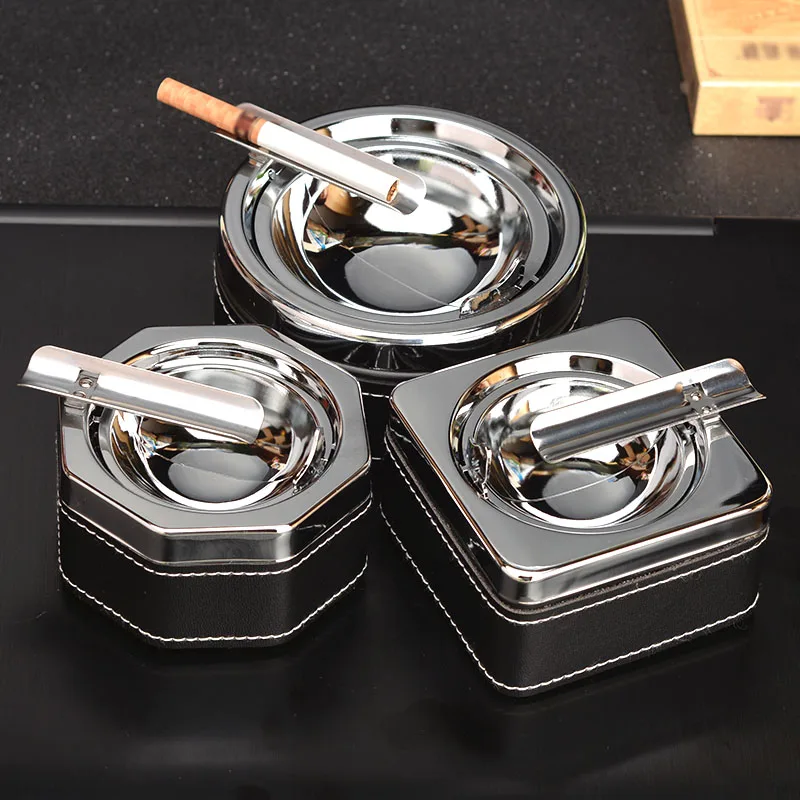 Stainless steel ashtray with lid large black fashion creative