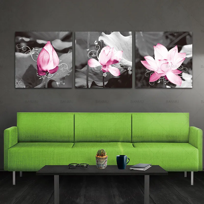 3 шт. настенные плакаты на холсте с рисунком розового лотоса|print on canvas|art printcanvas art