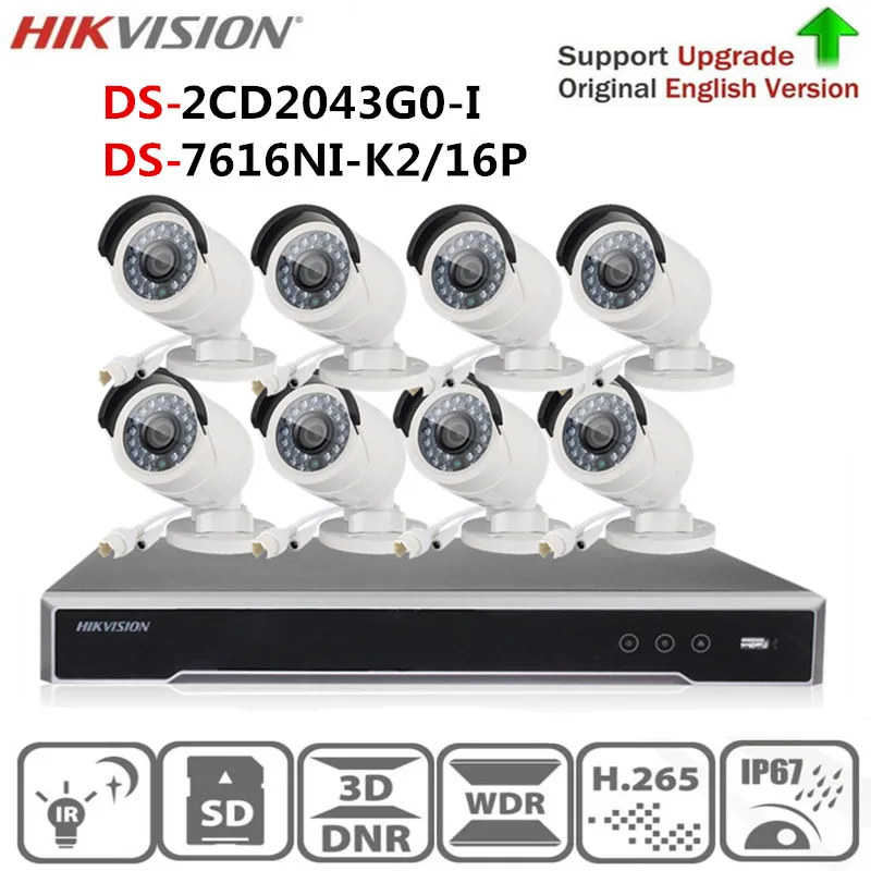 

Hikvision Security Camera System Kit 4K NVR DS-7616NI-K2/16P&4MP IR Bullet IP Camera DS-2CD2043G0-I Replace DS-2CD2042WD-I CCTV