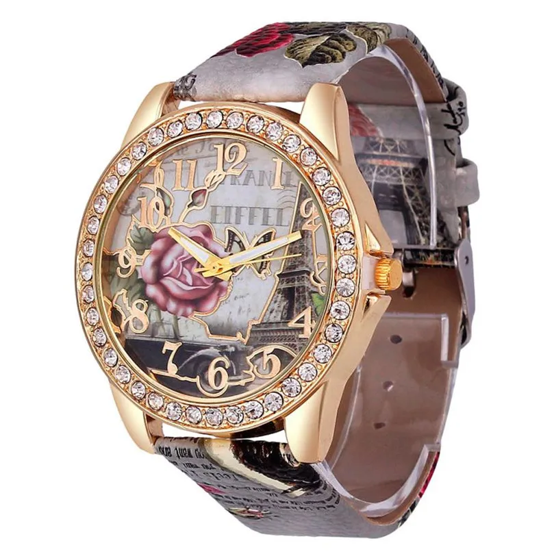 

Fashion Women's WatchRose Pattern Leather Band Analog Quartz Vogue Wrist Watches relogio feminino dropshopping free shipping#50