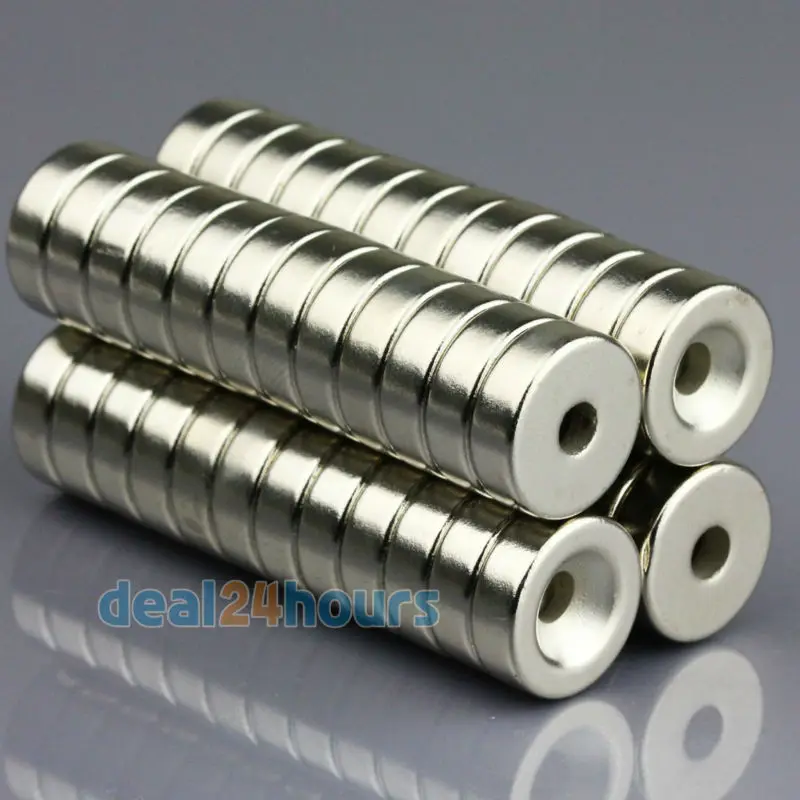 

OMO Magnetics 100PCS Super Strong Round Neodymium Countersunk Ring Magnets 15mm x 5mm Hole: 5mm Rare Earth N50