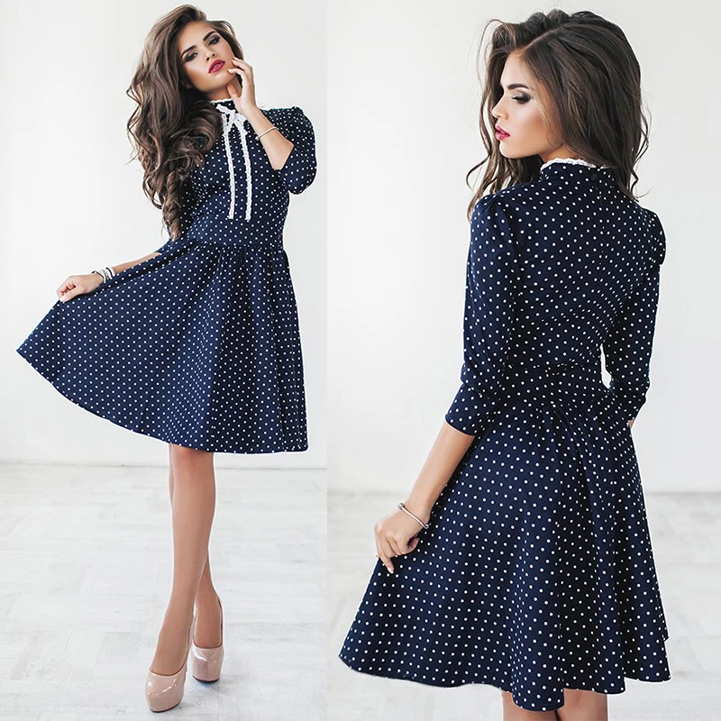 ladies navy polka dot dress