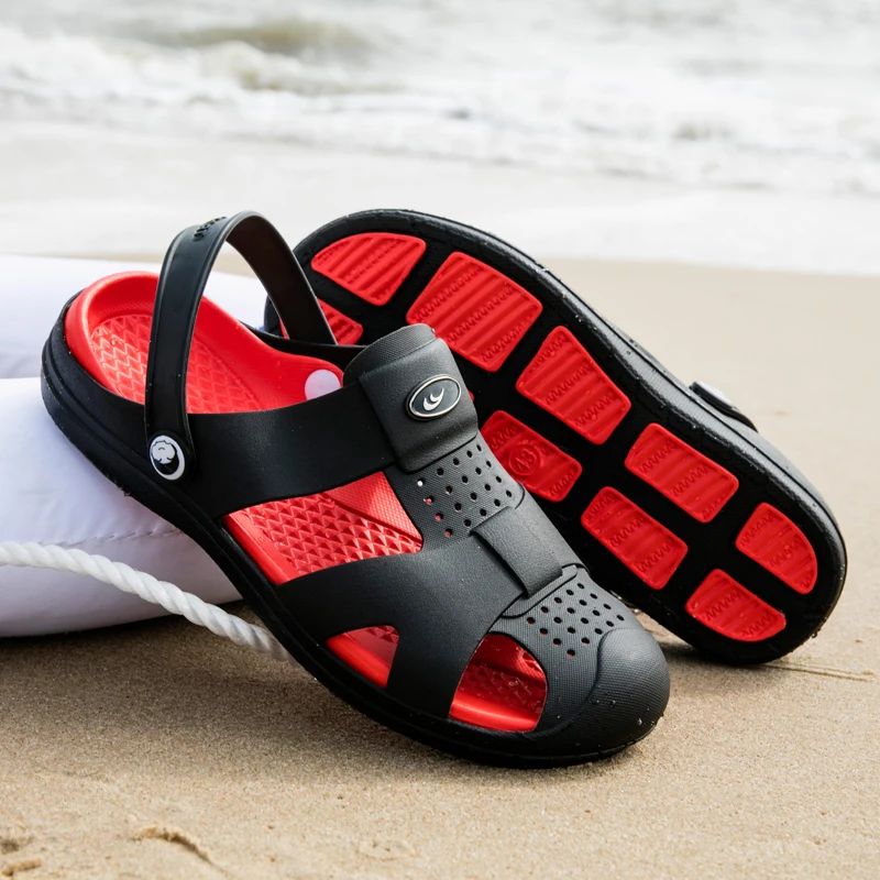 

Rommedal Summer Hollow Sandals Male Protected Toe-Cap Waterproof Outdoor Beach Walk Flats Men Slippers Ultarlight Footwear 2019