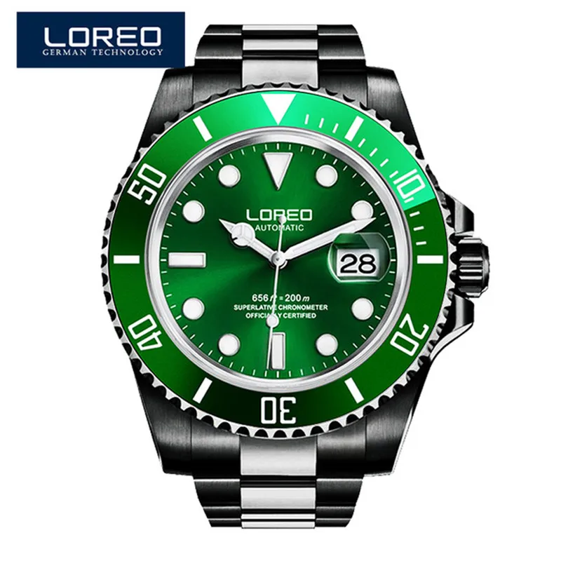 

LOREO Mechanical Wristwatches Luminous Sport Designer Steel Mechanical Watch Auto Date Men Male Clock Relogio Masculino O68