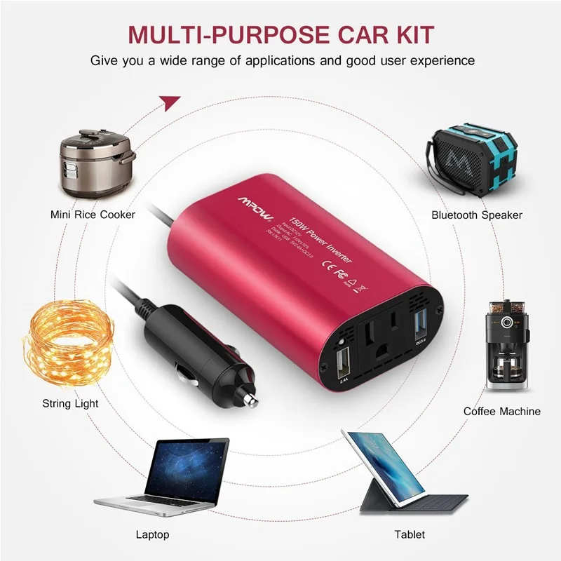 VicTsing Car Power Inverter DC 12V to 110V AC Converter QC 3.0 Portable Car Adapter 150W Power Inverter Adapter with Dual USB    (7)