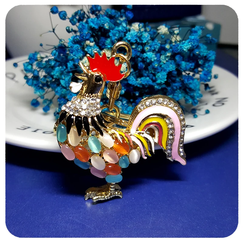 

Opal Stones Cock/Rooster Style Key Chain&Keyring Gift Accessory for Fashion Handbag Buckle Pendant Ornament Decoration
