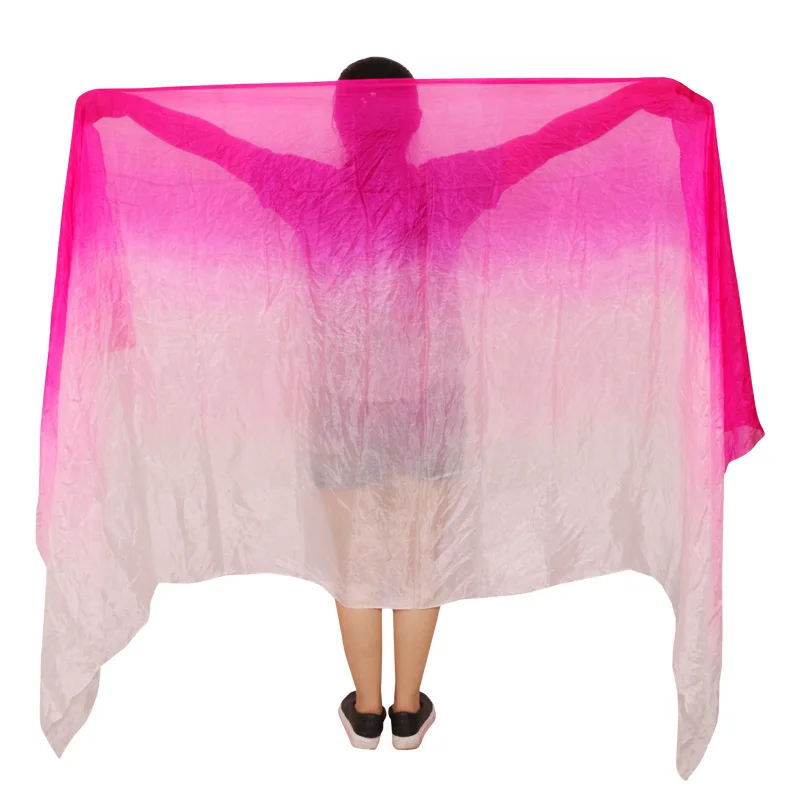 

100% Real Silk Belly Dance Veil 250/270*114cm Gradient Color Rose+Pink+White 5mm Hand Dye Dance Accessories Silk Veil Customized