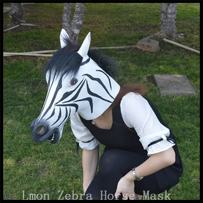 

Free shipping Funny Halloween mask realistic latex horse head /Interesting funny party masquerade masks silicone face Zebra mask