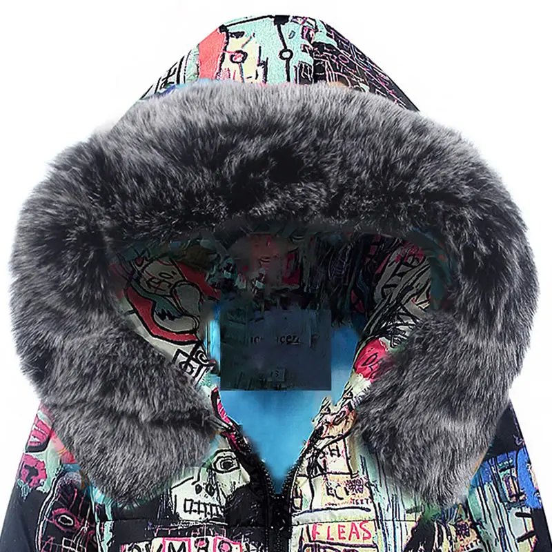 2018 new letter designer women print black coat long sleeve slim hooded Parkas coat with fur collar Coats