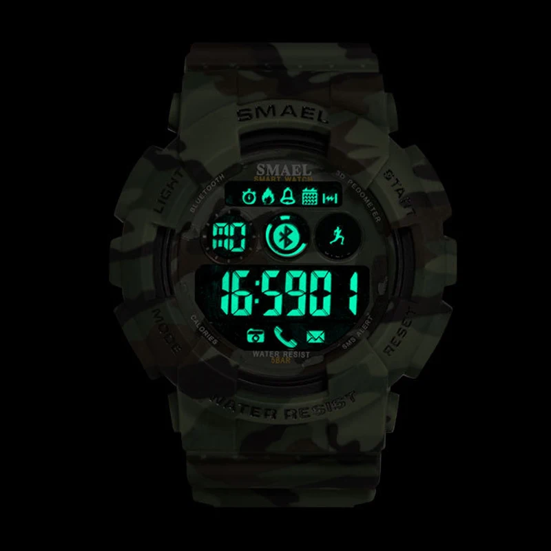 Günstige SMAEL Sport Uhren Herren Digitale Armbanduhren Männlichen Chronograph Militär Armee Camouflage Armbanduhr Led anzeige Uhren Für Männer