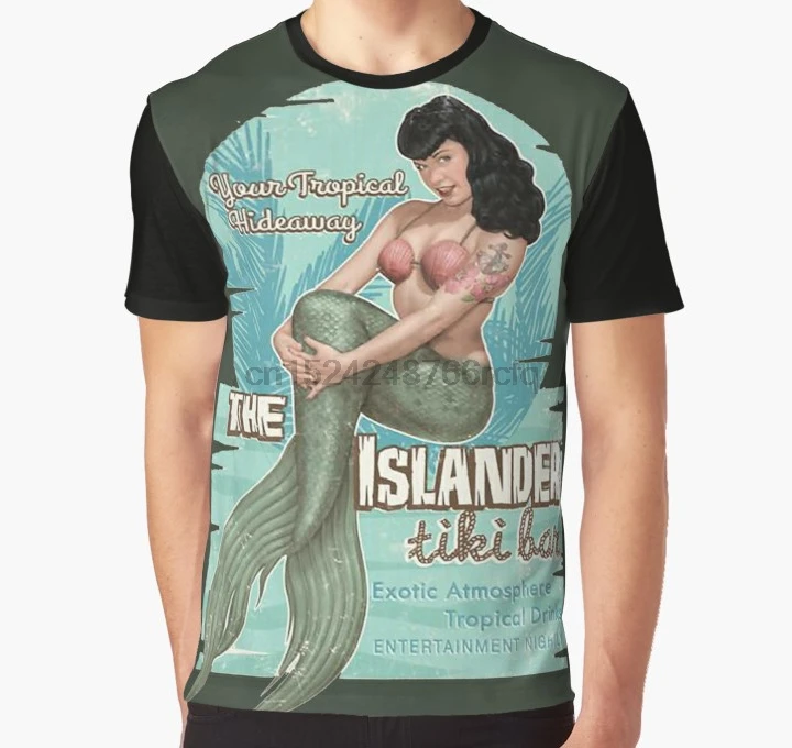 

All Over Print 3D Tshirt Men Funny T Shirt The Islander Tiki Bar - Bettie Page Mermaid Full Print Big print Graphic T-Shirt
