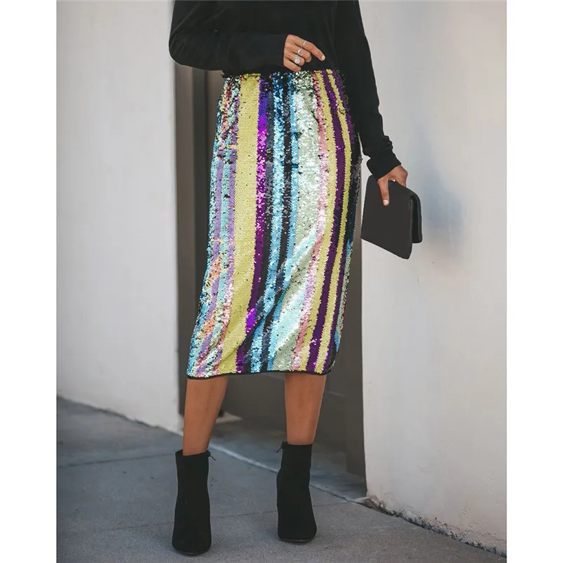 Sequins Skirt Of Women Sexy Patchwork Sequined Split Hem Party High Waist Skirt For Ladies 2019 Fashion Women Skirt R10 (7)