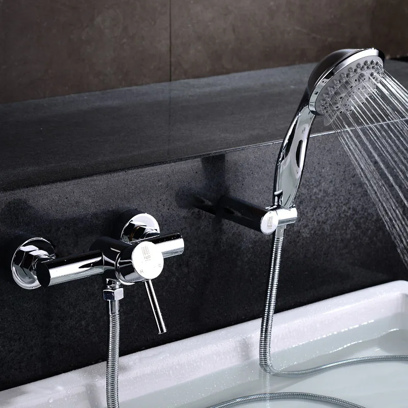HPB Chrome Brass Bathroom Wall Mounted Shower Faucet Bath Bathtub Mixer Tap Handheld Shower Head