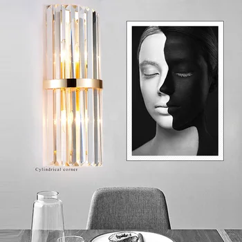 

Modern large gold Crystal wall lamp for Parlor dining room long crystal Bar wall lighting Bedside Lamp mirror LED wall lights