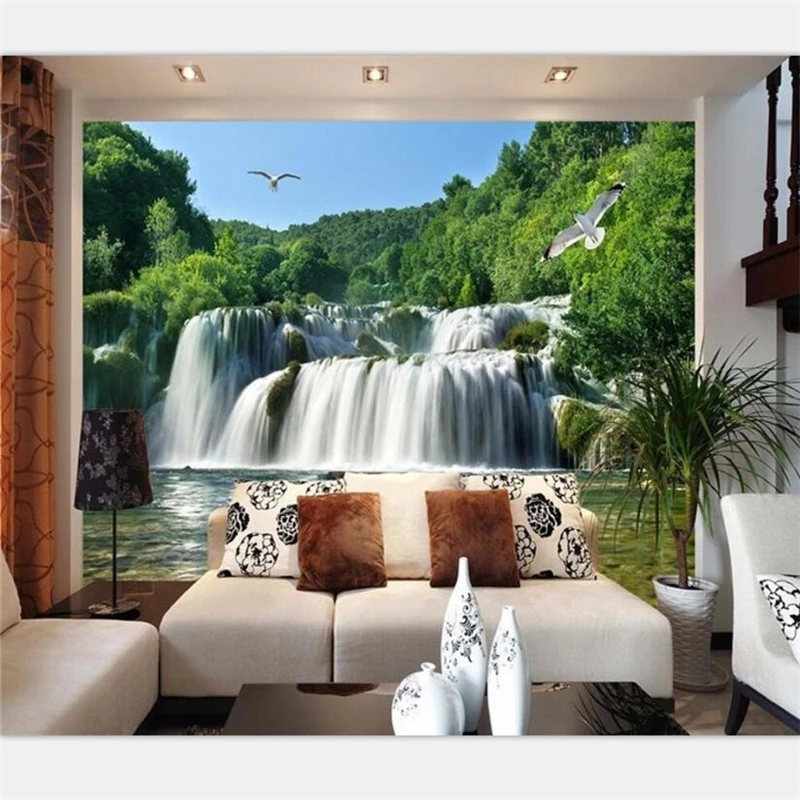 Us 8 85 41 Off Beibehang Living Room Custom Painting 3d Green Forest Creek Falls Art Background Bedroom Mural 3d Wall Paper Photo Murals In