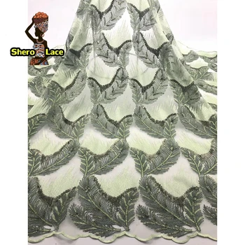 

Hot sale green color african lace fabric 2019 high quality lace french tulle fabrics for party