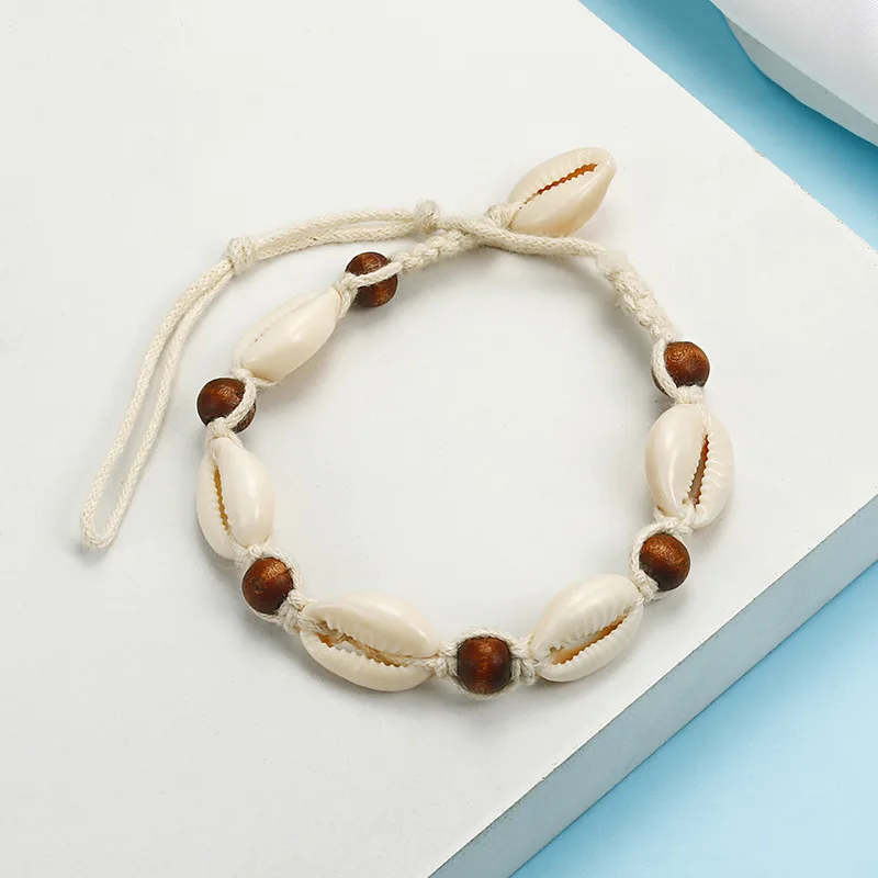 

New Vintage DIY Rope Wood Bead Ankle Bracelet Natural Shell Bohemian Anklet Women Foot Jewelry Summer Beach Holiday Accessories