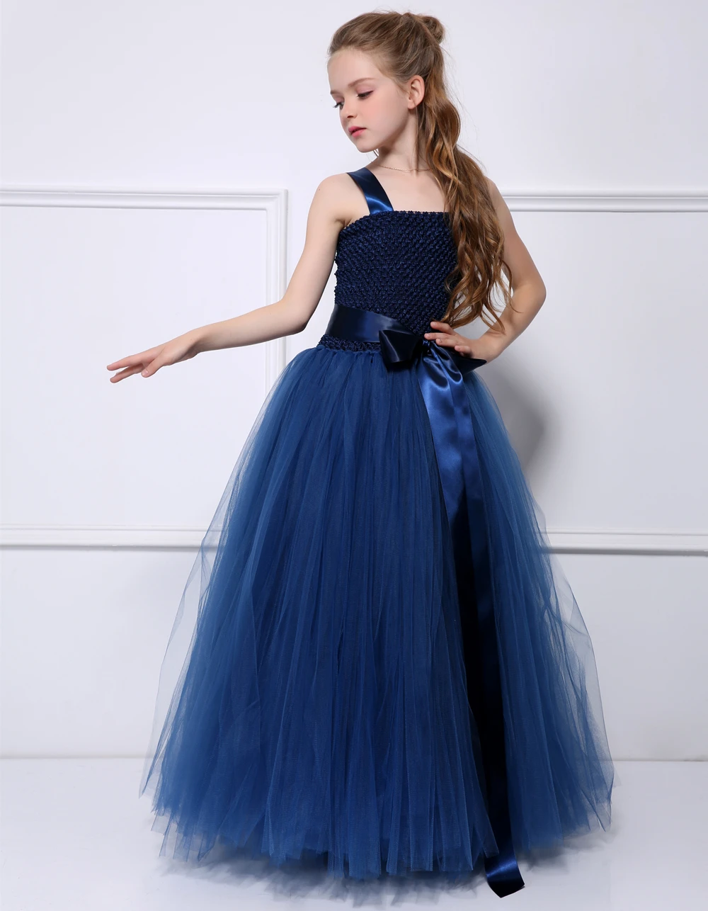 Темно-синие платья-пачки для девочек; фатиновое платье с цветочным узором для девочек детское платье принцессы для девочек; праздничное платье на свадьбу, день рождения размеры От 1 до 14 лет