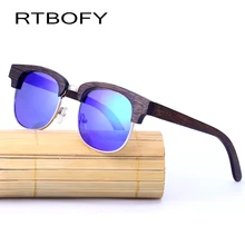 RTBOFY Wood Sunglasses Men Vintage Half Frame Bamboo Men Sunglasses Handmade Glasses Oculos de sol masculino Sun Glasses