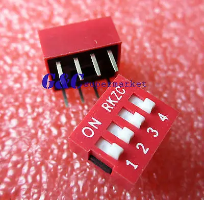 

20PCS Red 2.54mm Pitch 4-Bit 4 Positions Ways Slide Type DIP Switch