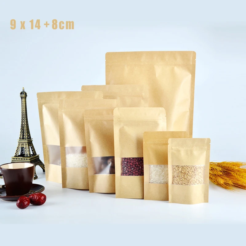 Download 5 pcs Gift Bag 9x14cm Ziplock Brown Cheap Kraft Paper Bags Small Sachet Packaging Bolsas De ...