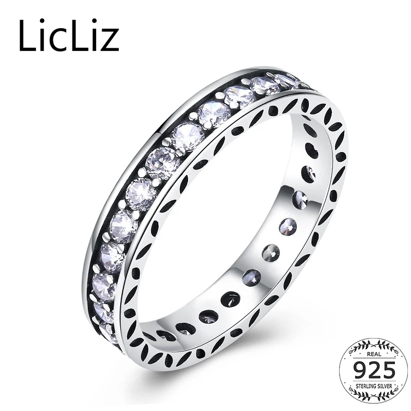 

LicLiz 100% Real 925 Sterling Silver CZ Eternity Ring For Women Micro Paved Cubic Zirconia Engagement Ring Wedding Band LR0608
