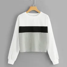 Новое поступление толстовки женские с длинным рукавом пуловер Толстовка блузка с круглым вырезом кроп Топы Лоскутная рубашка Спортивная одежда спортивные костюмы женские