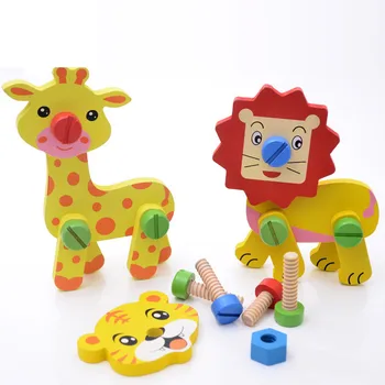 

Baby Toys Knocked-down Assemble Animal Combination Wooden Toys One Set Include 2 Animals Children Disassembly Blocks Gift