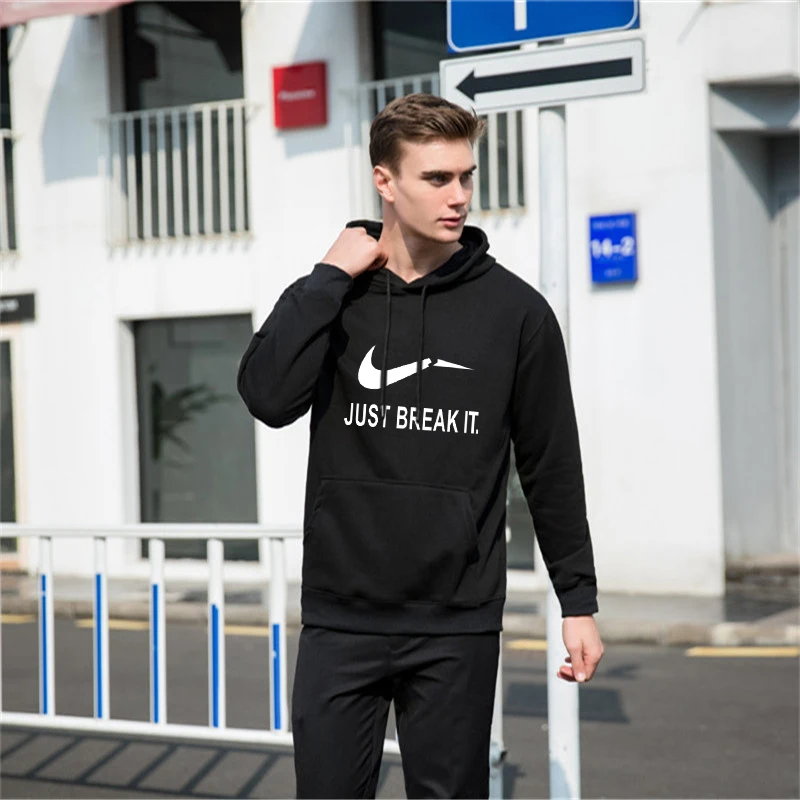 Men's Sportswear Casual Winter Warm Hooded Tracksuit Men Two Piece Sets Suit with Hood 2PC Fleece Thick Jacket + Pants Male sets