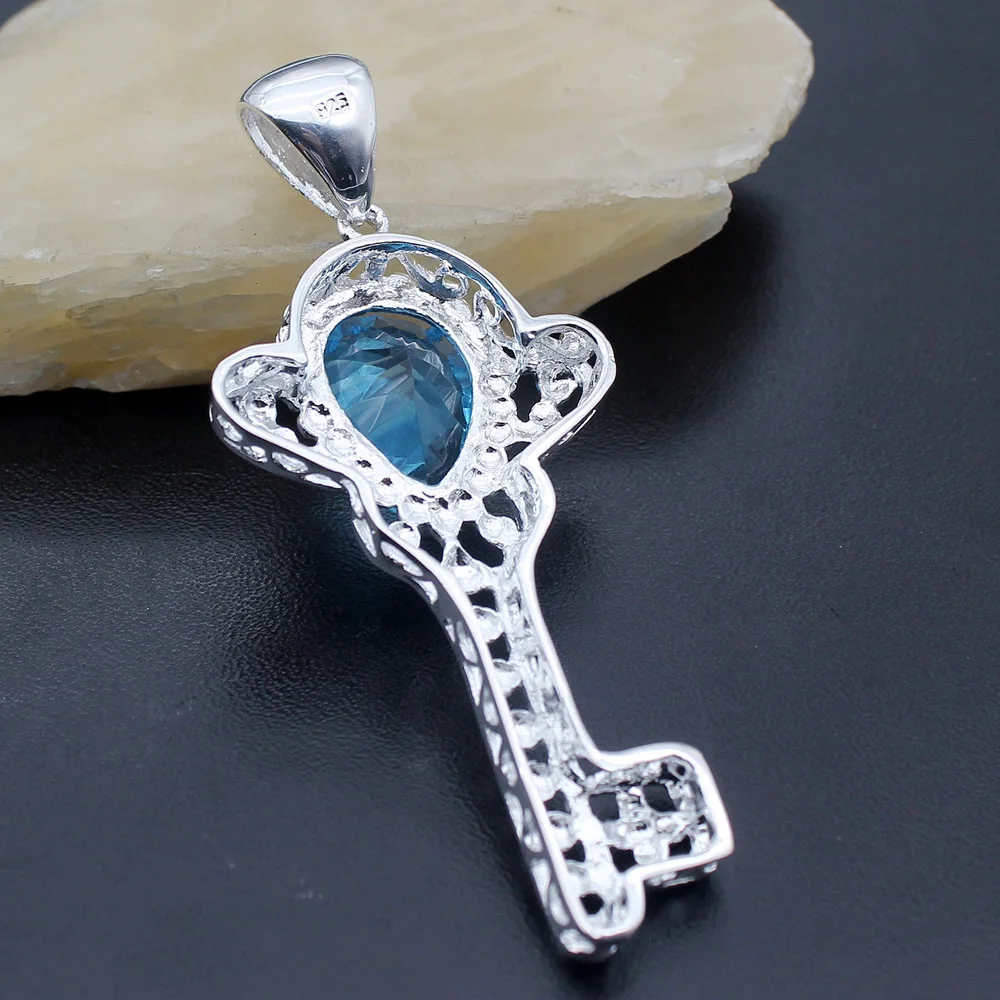 Ожерелье с подвеской в форме синего огня и груши 65 мм|silver key|necklace necklacenecklace silver necklace