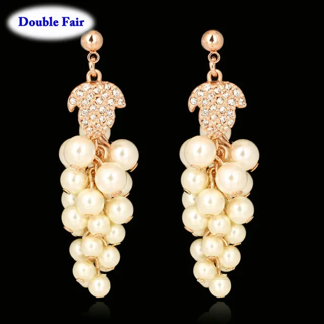 DWE054 Simulated Pearl Beads Grapes Rose Gold Color Stud Earrings For