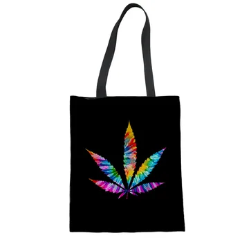 

THIKIN Cartoon Hemp Leaf Printed Shoulder Bag Women Reusable Canvas Tote Bags Design Lightweight Tote Handbag Fashion Summer