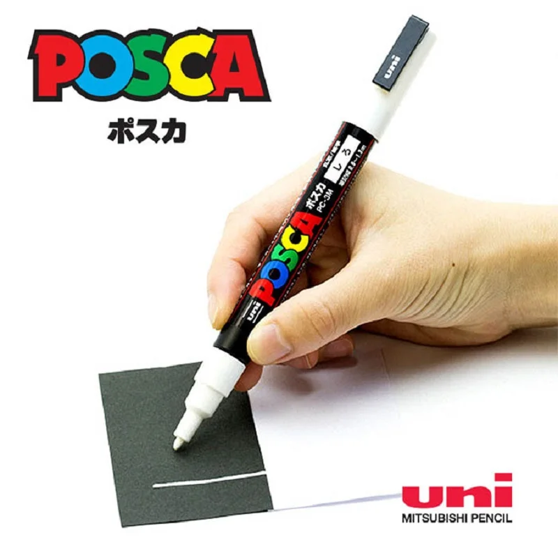 1 шт., UNI Posca маркеры 0,9 мм-1,3 мм, 17 цветов, PC-3M, базовый маркер для постеров, рекламных граффити, офисные принадлежности