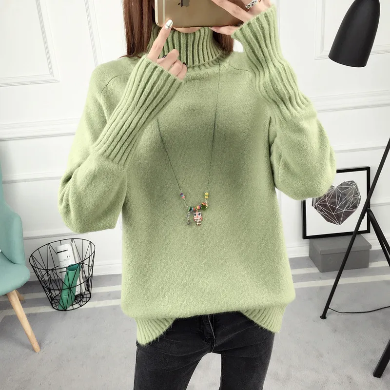 

2019 Women Jumper Autumn Winter Turtleneck Cashmere Knitted Sweaters Solid Color Pullovers Female