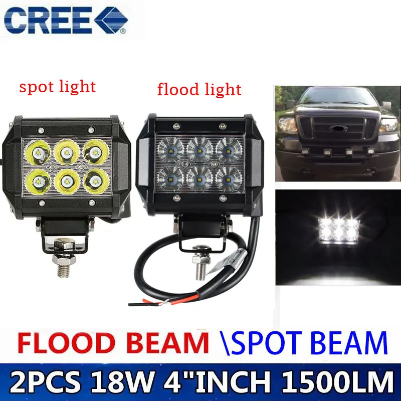 

2PCS  4" 18W Spot /Flood LED Work Light Bar Lamp for Motorcycle Tractor Boat Off Road 4WD 4x4 Motor Bike Truck SUV ATV  12v 24v