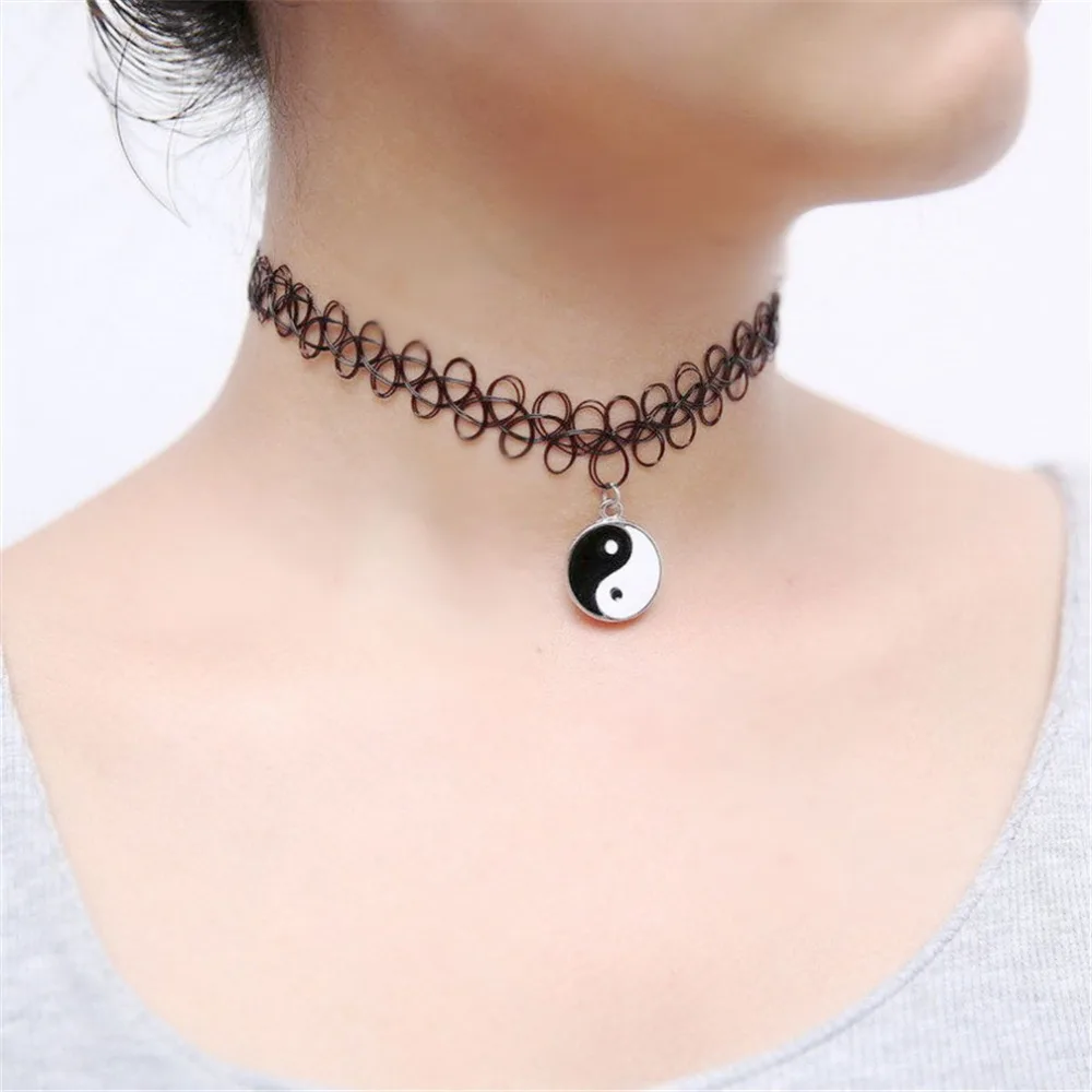JOUVAL 16 Design Black Plastic Choker Necklace Women Elastic Tattoo