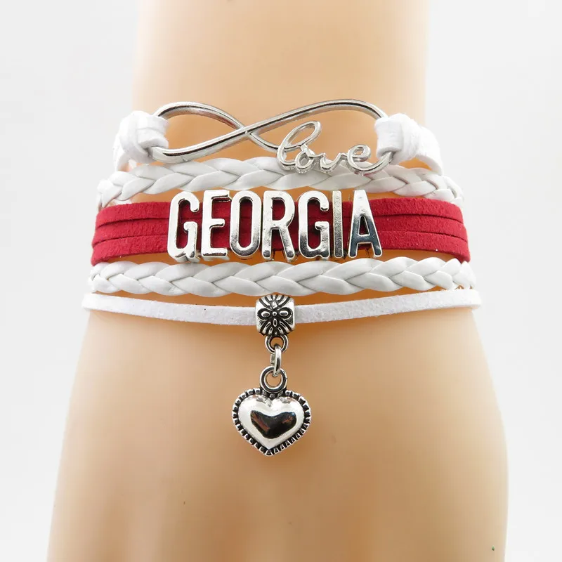 

Infinity love georgia Bracelet georgia country flag bracelet heart Charm leather wrap bracelet & bangle for woman and man