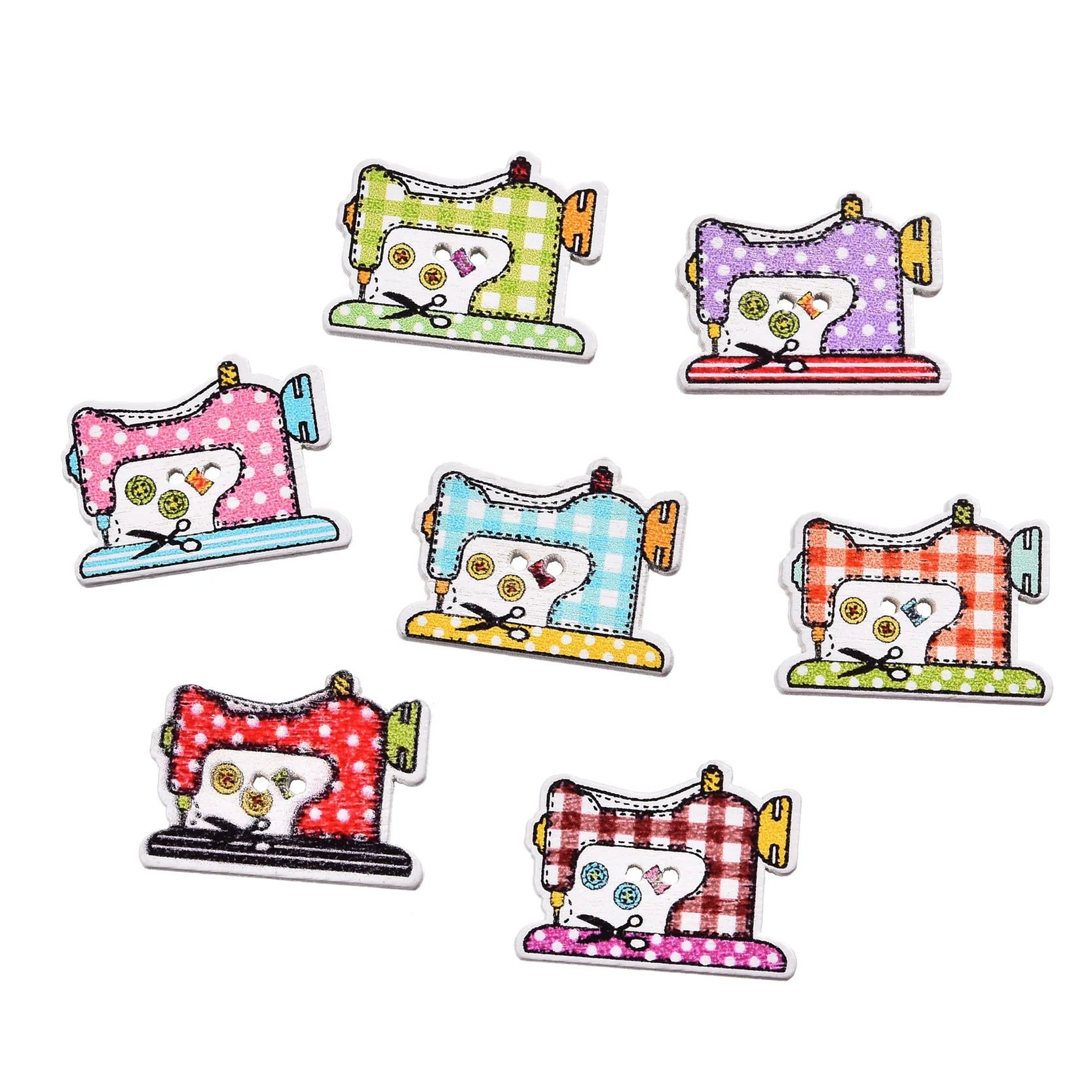 50pcs Sewing Machine Shaped Wooden Buttons Flatback Scrapbooking B