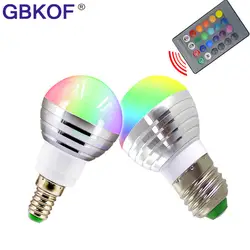 Gbkof E14 E27 3 Вт 5 Вт RGB светодиодный светильник 110 В 220 В 16 Цвет изменить rgb лампочки лампа с Дистанционное управление для бар КТВ украшения