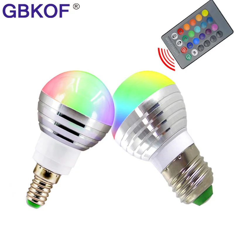 GBKOF E14 E27 3W 5W RGB Светодиодный светильник 110V 220V 16 Цвет изменения лампа с лампой