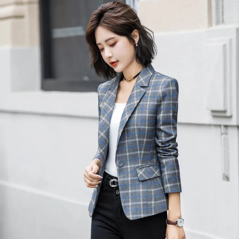 Professional women's suit suit fashion temperament in autumn and winter 2018 slim checked small suit overalls