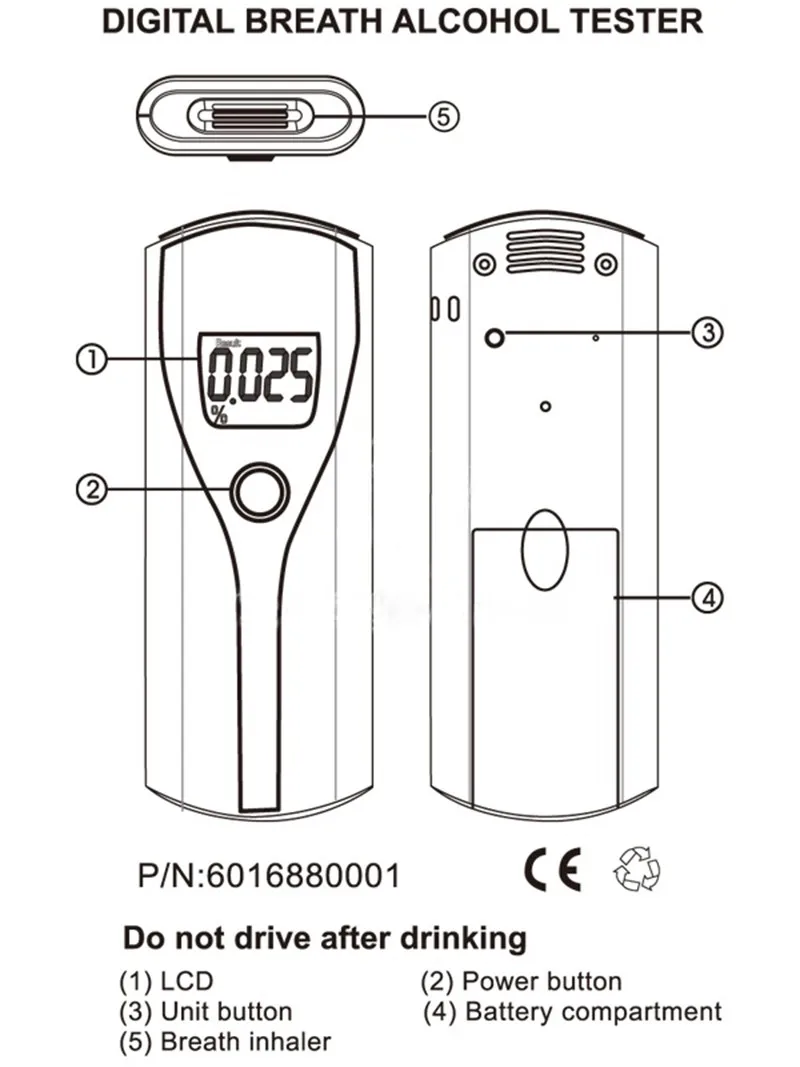 Цифровой алкотестер для дыхания, Тестер дыхания, ЖК-дисплей, звуковой сигнал, быстрая реакция, алкотестер, паркинг, алкотестер