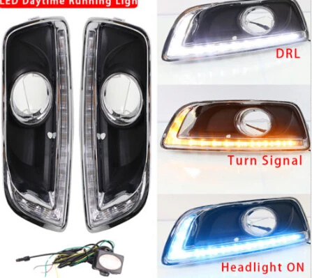 LED Fog Driving Light Headlight On Turn Signals Daytime Running Work Lamp For Chevy Malibu 2013 Pair Car Blinker Indicators