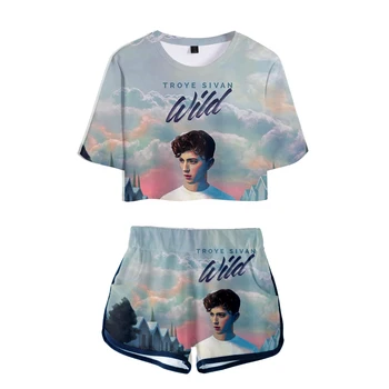 

2019 3D Troye Sivan Print Summer sexy Two Pieces sets Women shorts and crop tops 2019 summer Hot Sale sets Casual Plus Size XXL