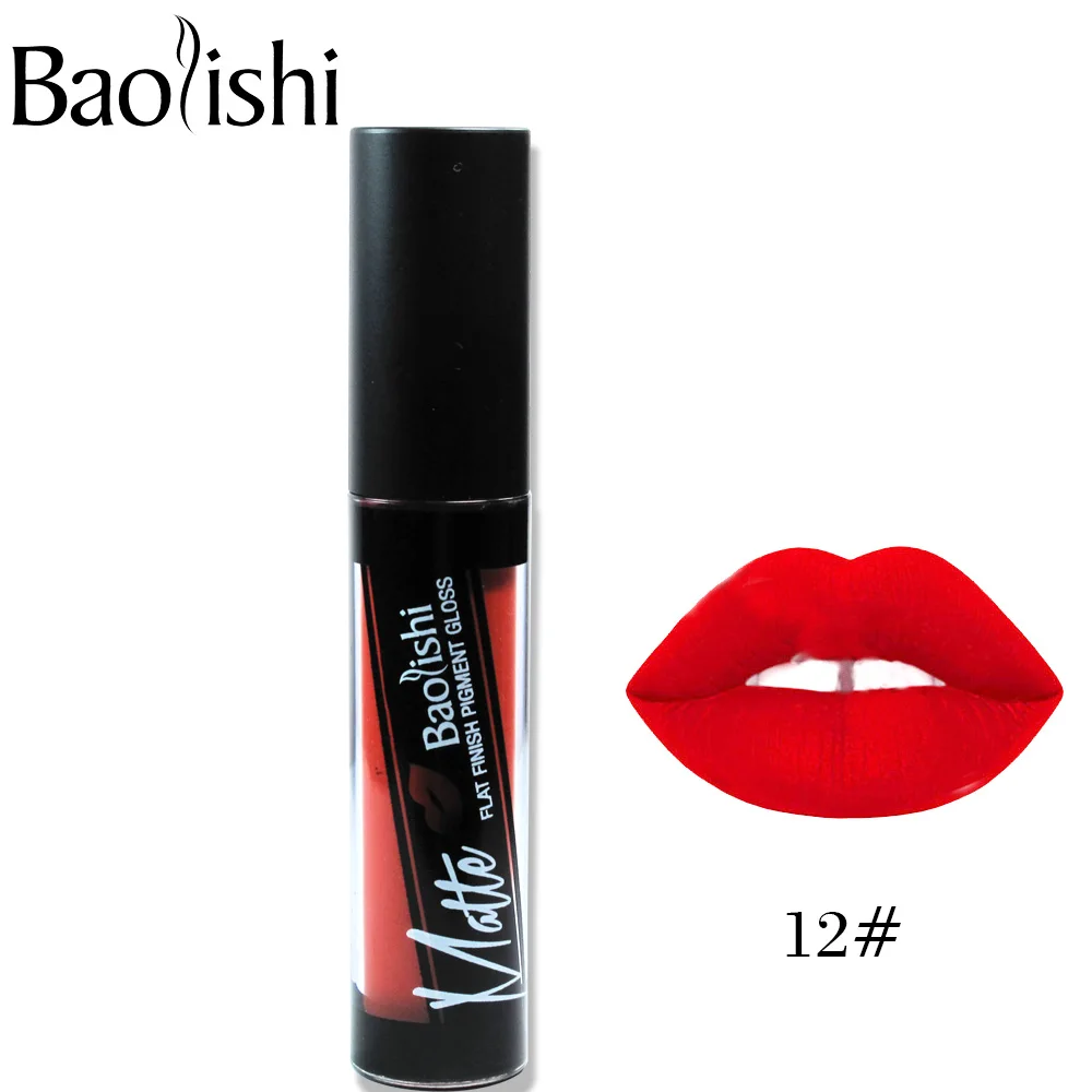 Baolishi матовый блеск для губ водонепроницаемый матовый цвет быстро сохнет долговечный матовый жидкая помада макияж пакет губы оттенок - Цвет: 12