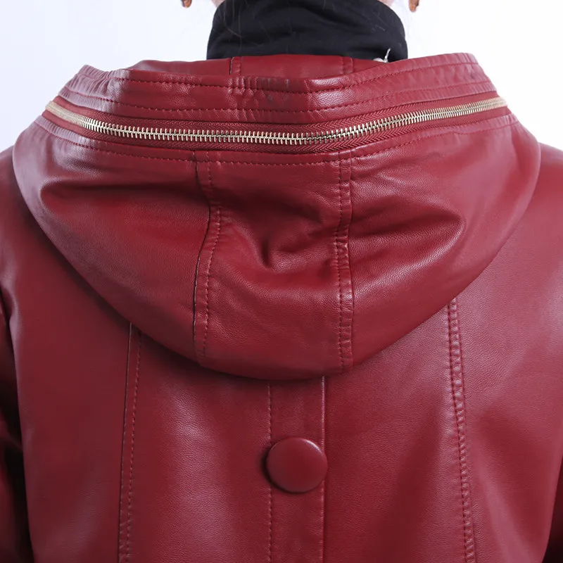 Vestes Capuchon Hiver La Plus À Cotton Le Femmes Automne Okxgnz1163 Moyen Manteaux Wine black Cotton Veste red Pu Taille Wine Coton black 6xl Chaleur D'âge Cuir Red brown brown En Cotton qUawPUxdr
