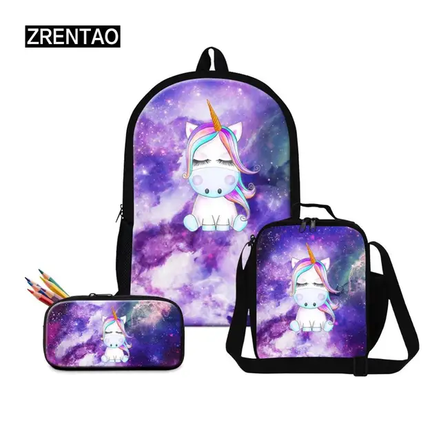 2019 Galaxy Unicorn Cute School Backpack Bags 3 Pieces Sets Book